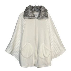 Le Moda Women’s Faux Fur Trim Poncho Coat OS